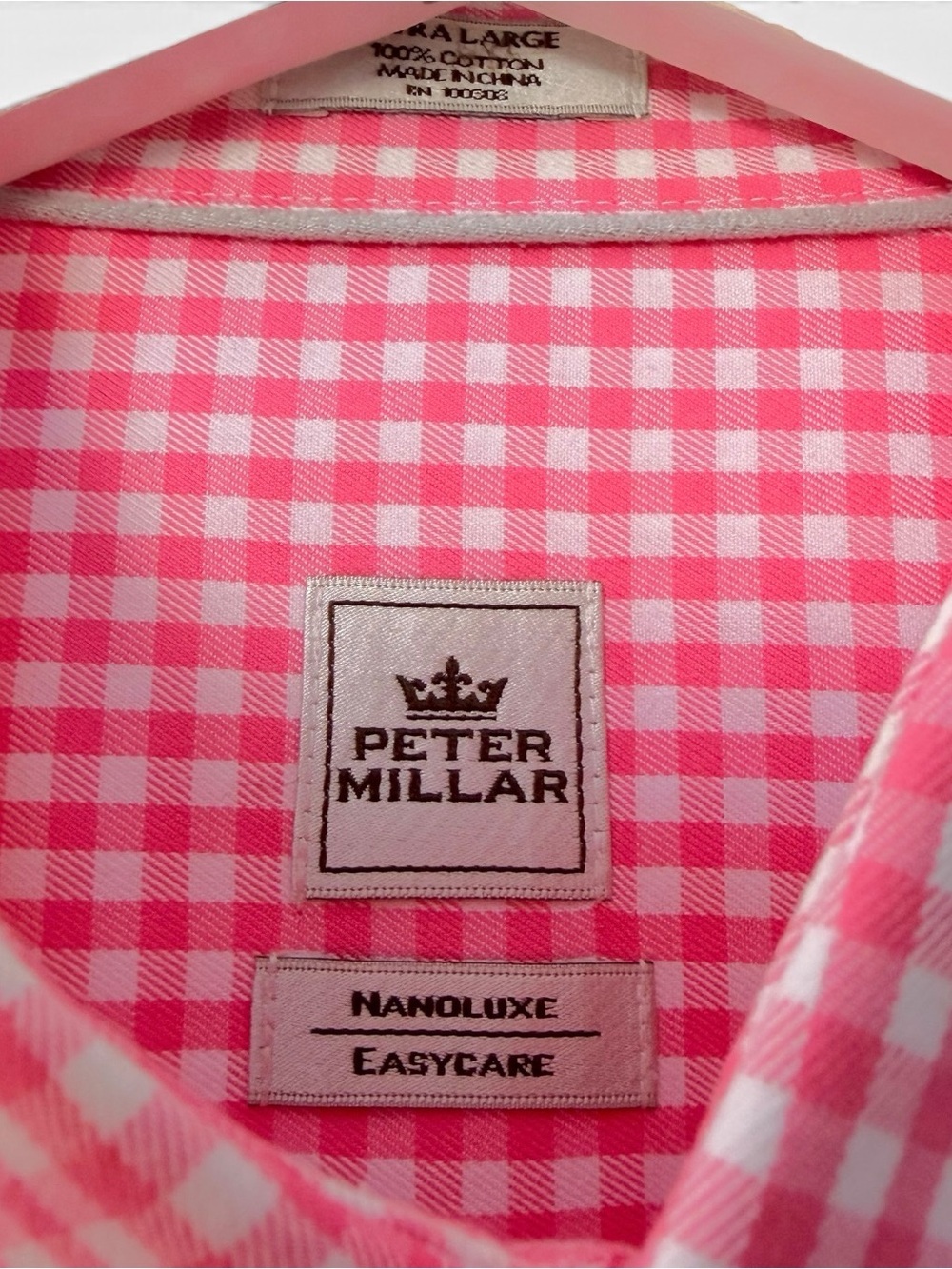 Peter Millar Pink White Gingham Nanoluxe Button Down Shirt XL - Picture 3 of 10